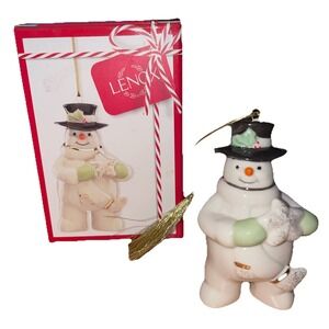 Lenox Holiday Cheer Snowman Holding‎ Star Christmas Ornament Porcelain Gold Trim